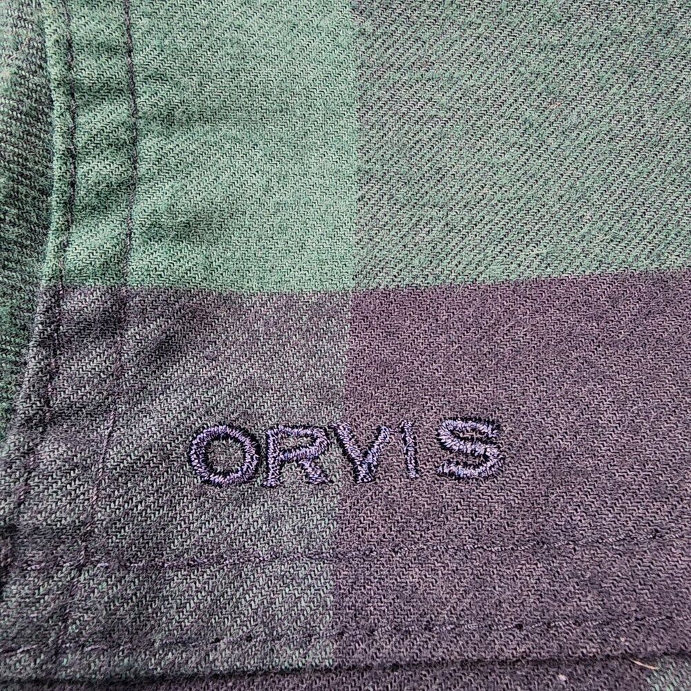 Orvis Shirt Womens Small Blue Green Plaid Fleece Lined Snap Shacket Elbow Patch - Picture 15 of 16
